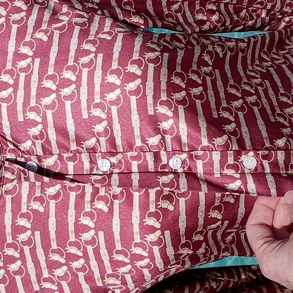 Ronner Porst Equestrian Print Long Sleeve Button Front Blouse Size 4 Rust/Tan - Picture 8 of 16